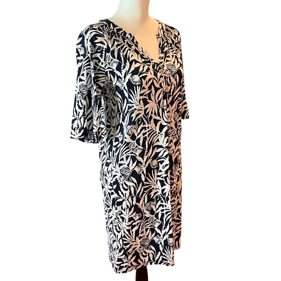 Lilly Pulitzer Cath 3/4 Sleeve Dress in the Aegean Navy Beach Path print SZ M - Picture 3 of 6